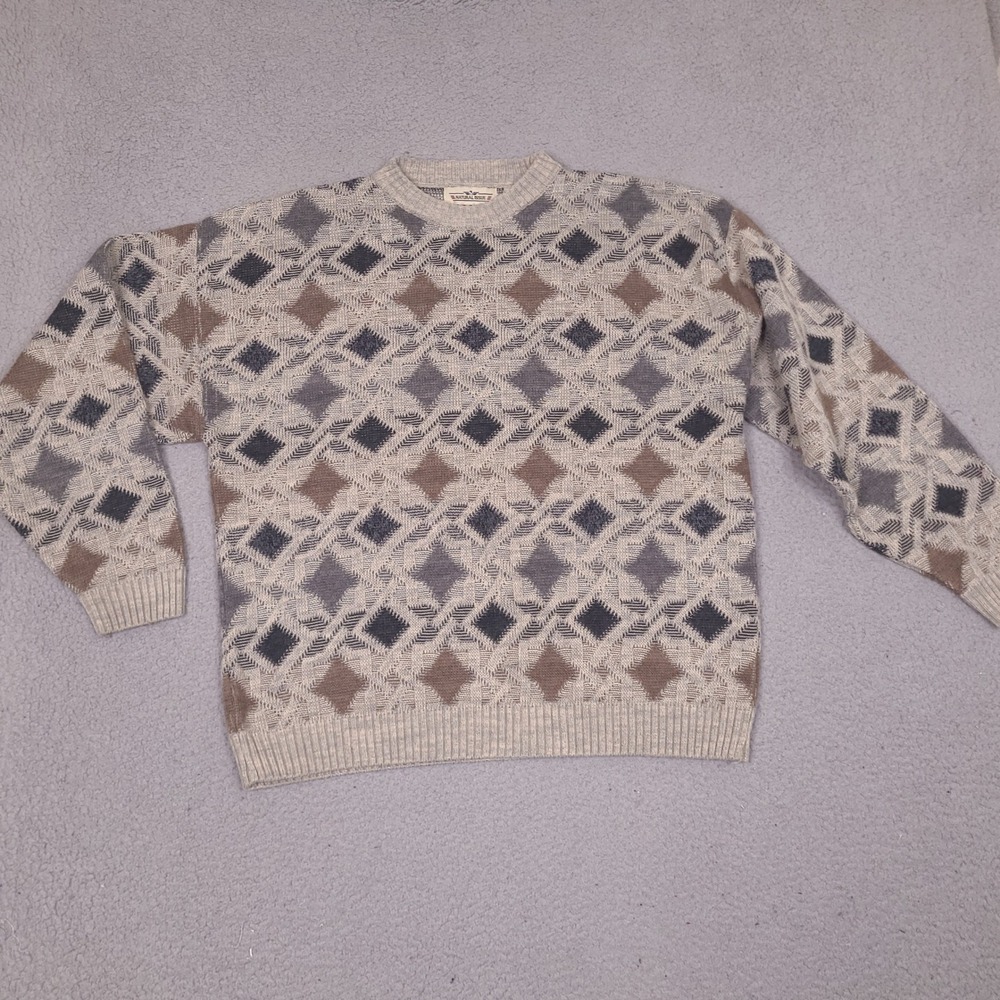 Vintage 90s‎ Natural Issue Sweater Mens XL Tan Brown Textured Cotton Knit